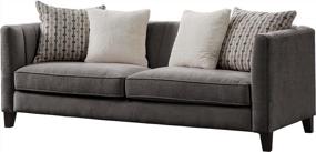 img 2 attached to Grey Velvet Mid-Century Modern Sofa With Channel Tufted Back And Arms - 82" W Couch For Living Room