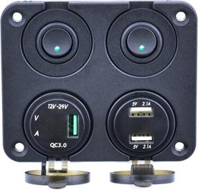img 2 attached to Cllena Dual USB Charger Socket Power Outlet 4.2A + Quick Charge 3.0 With LED Voltmeter & Ammeter + 2 ON-Off Toggle Switch Multi-Function Panel For Car Boat Marine RV Truck Camper GPS Mobiles - Green