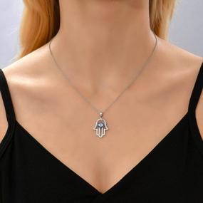 img 3 attached to 14K Gold Plated Hamsa Hand Necklace With White & Blue CZ - SLOONG Evil Eye Pendant For Women
