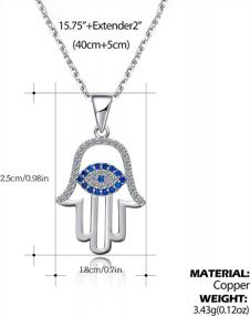 img 2 attached to 14K Gold Plated Hamsa Hand Necklace With White & Blue CZ - SLOONG Evil Eye Pendant For Women
