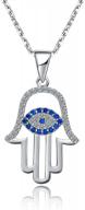 14k gold plated hamsa hand necklace with white & blue cz - sloong evil eye pendant for women logo