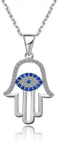 img 4 attached to 14K Gold Plated Hamsa Hand Necklace With White & Blue CZ - SLOONG Evil Eye Pendant For Women