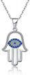 14k gold plated hamsa hand necklace with white & blue cz - sloong evil eye pendant for women logo