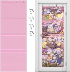 img 4 attached to 🧸 Pink Stuffed Animal Storage: Over-The-Door Organizer for Closet, Baby Toys, Plush Animals - 4 Large Pockets, Hanging Door Holder for Nursery, Bedroom, Bathroom, Kids Room
