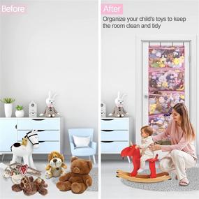img 2 attached to 🧸 Pink Stuffed Animal Storage: Over-The-Door Organizer for Closet, Baby Toys, Plush Animals - 4 Large Pockets, Hanging Door Holder for Nursery, Bedroom, Bathroom, Kids Room
