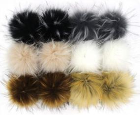 img 4 attached to SUSULU DIY 12Pcs Faux Raccoon Fur Pom Pom Ball Fluffy Pompoms For Knitting Hat Accessories 4.3In (Popular Mix)