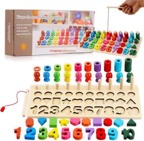 img 3 attached to Montessori Math Fun: Lemostaar Wooden Fishing Game With Shape And Number Sorter Puzzle Board