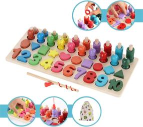 img 2 attached to Montessori Math Fun: Lemostaar Wooden Fishing Game With Shape And Number Sorter Puzzle Board