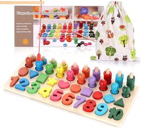 img 4 attached to Montessori Math Fun: Lemostaar Wooden Fishing Game With Shape And Number Sorter Puzzle Board