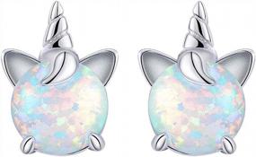 img 4 attached to Hypoallergenic Girls' Sterling Silver Unicorn Earrings: Stylish Jewelry