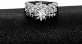 img 2 attached to Uloveido Oval Cut CZ Half Eternity Ring - Platinum Plated Wedding Band For Women