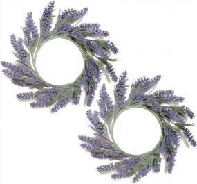 img 4 attached to Farmhouse Lavender Wreath Decor - 2Pack 14" Purple Flowers And Green Leaves Lavender Wreath By WsCrofts