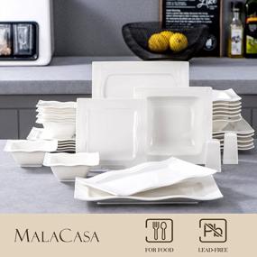 img 2 attached to MALACASA Square Dinnerware Sets, 28-Piece Ivory White Dish Set For 6, Porcelain Dinner Set With Plates And Bowls Sets, Salt Pepper Pot And Serving Platters, Dinnerware Microwave Safe , Series Mario