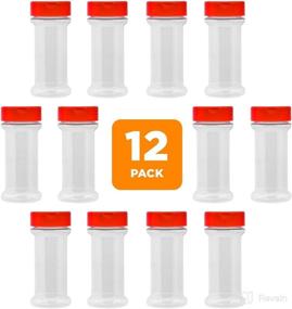 img 1 attached to 🌶️ 12-Pack Clear Plastic Spice Jars Storage Container - 7 Oz - Flapper Cap for Easy Pouring or Shaking - Pressure Sensitive Liner for Spice and Herb Storage - BPA Free (12, Red Caps)