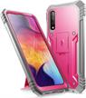 samsung galaxy a50/a50s poetic revolution series case - full-body rugged dual-layer shockproof protective cover with kickstand, built-in screen protector and stand, pink logo