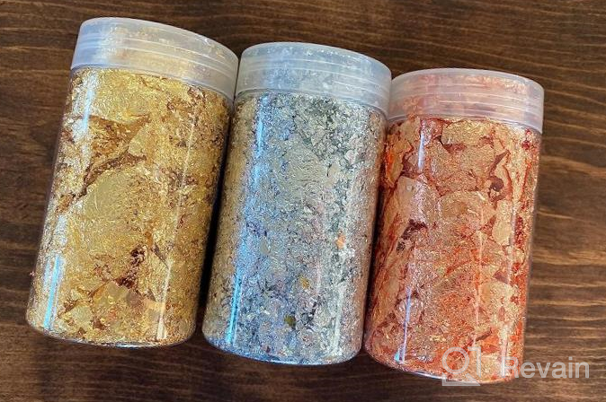 img 1 attached to Paxcoo Imitation Gold Foil Flakes Set - Metallic Leaf For Resin, Crafts, Painting, Slime, Resin Jewelry Making - Includes Gold, Silver, And Copper Colors review by Jaclyn King