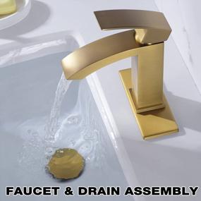 img 3 attached to Brushed Brass Gold Single Handle Waterfall Bathroom Faucet With Metal Pop Up Drain And Deck Plate - Square Design By TRUSTMI