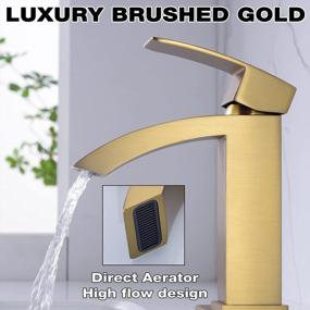 img 2 attached to Brushed Brass Gold Single Handle Waterfall Bathroom Faucet With Metal Pop Up Drain And Deck Plate - Square Design By TRUSTMI