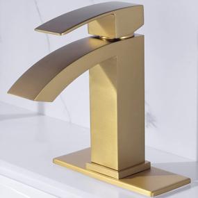 img 4 attached to Brushed Brass Gold Single Handle Waterfall Bathroom Faucet With Metal Pop Up Drain And Deck Plate - Square Design By TRUSTMI