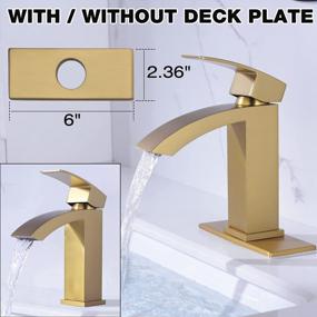 img 1 attached to Brushed Brass Gold Single Handle Waterfall Bathroom Faucet With Metal Pop Up Drain And Deck Plate - Square Design By TRUSTMI