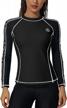 women's long sleeve rash guard with logo print for maximum sun protection in water activities logo