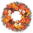 20" autumn fall wreath with pumpkin, pinecone, cotton boll, berries - maple leaves harvest decoration for thanksgiving and door decor logo