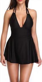 img 1 attached to Black Retro Swim Dress With Skirt For Women - Yilisha One Piece Bathing Suit Ideal For A Sexy Beach Look