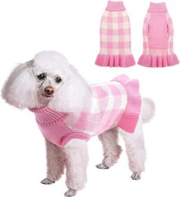 img 4 attached to 🐶 Dasior Pet Dog Sweater - Soft Turtleneck Knitted Plaid Stretch Pullover for Warm Winter Clothing