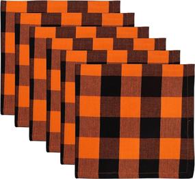 img 3 attached to Set Of 6 Orange And Black Checkered Cotton Napkins - Yourtablecloth 20 X 20