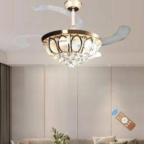 img 4 attached to Gold 42-Inch K9 Crystal Retractable Ceiling Fan Light With LED, Remote Control And 4 Invisible Blades - Luxury Chandelier Fans For Living Room Bedroom Dining Lamp