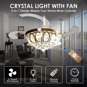 img 1 attached to Gold 42-Inch K9 Crystal Retractable Ceiling Fan Light With LED, Remote Control And 4 Invisible Blades - Luxury Chandelier Fans For Living Room Bedroom Dining Lamp