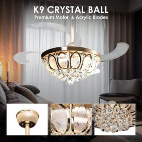 img 2 attached to Gold 42-Inch K9 Crystal Retractable Ceiling Fan Light With LED, Remote Control And 4 Invisible Blades - Luxury Chandelier Fans For Living Room Bedroom Dining Lamp