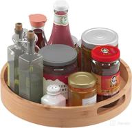 🔀 12 inch lazy susan organizer for kitchen cabinet - bamboo rotating spice rack with double handles (medium size) logo