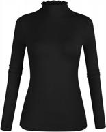 women's ribbed knit tee shirt with lettuce trim and mock neck for slim fit and long sleeve - popzone logo