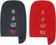 2-pack black red rubber silicone key fob cover remote keyless protector bag holder for hyundai elantra sonata veloster, compatible with kia sportage soul sorento forte logo