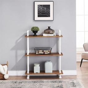 img 2 attached to Small 3 Shelf White Bookshelf For Kids Bedroom | Modern Industrial Leaning Bookcases With Low Rustic Storage Shelf | Solid Wood Farmhouse Plant Shelf And Wide Open Pipe Design