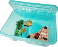 fhiny plastic turtle tank aquarium - turtle habitat with platform, plants & breeding box with lid - basking platform for terrapin lake - prevent climbing & escaping for tortoise, crayfish, crab logo