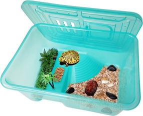 img 4 attached to Fhiny Plastic Turtle Tank Aquarium - Turtle Habitat with Platform, Plants & Breeding Box with Lid - Basking Platform for Terrapin Lake - Prevent Climbing & Escaping for Tortoise, Crayfish, Crab