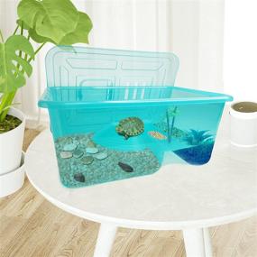 img 2 attached to Fhiny Plastic Turtle Tank Aquarium - Turtle Habitat with Platform, Plants & Breeding Box with Lid - Basking Platform for Terrapin Lake - Prevent Climbing & Escaping for Tortoise, Crayfish, Crab