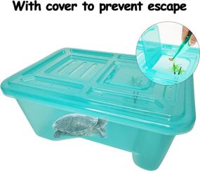 img 1 attached to Fhiny Plastic Turtle Tank Aquarium - Turtle Habitat with Platform, Plants & Breeding Box with Lid - Basking Platform for Terrapin Lake - Prevent Climbing & Escaping for Tortoise, Crayfish, Crab