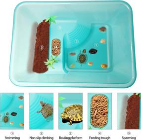 img 3 attached to Fhiny Plastic Turtle Tank Aquarium - Turtle Habitat with Platform, Plants & Breeding Box with Lid - Basking Platform for Terrapin Lake - Prevent Climbing & Escaping for Tortoise, Crayfish, Crab