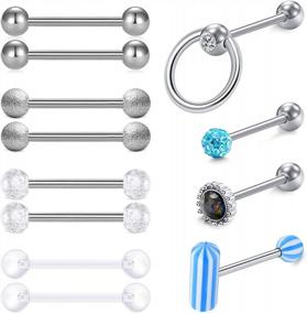 img 1 attached to Stainless Steel Tongue Rings For Women: 14G Straight Barbell Nipple Rings 12Mm-18Mm Piercing Bar With Plastic Flexible Acrylic Retainer