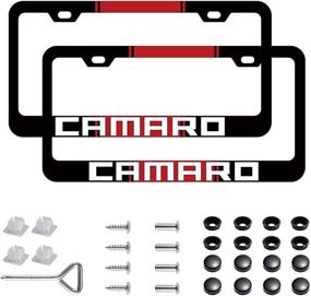 img 4 attached to 2 Pack For Camaro SS RS Racing Stripe Black Metal License Plate Frame