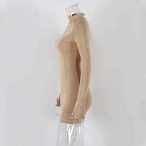 img 1 attached to Облегающее мини-платье для женщин с высоким воротом, длинными рукавами и молнией — хлопковая одежда для фитнеса