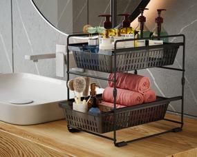 img 3 attached to Junyuan Under Sink Double Pull Out Cabinet Organizer Baskets With Dividers For Bathroom Storage, Black.