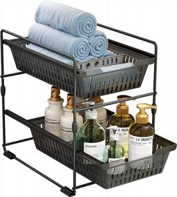 img 4 attached to Junyuan Under Sink Double Pull Out Cabinet Organizer Baskets With Dividers For Bathroom Storage, Black.