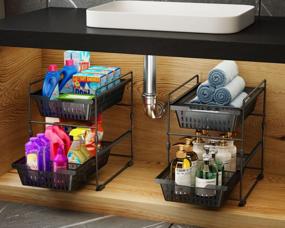 img 2 attached to Junyuan Under Sink Double Pull Out Cabinet Organizer Baskets With Dividers For Bathroom Storage, Black.