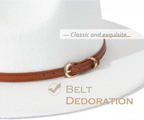 img 2 attached to Women'S White Fedora Hat With Color Belt Buckle - Lisianthus Wide Brim Panama