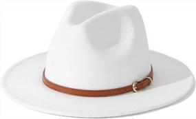 img 4 attached to Women'S White Fedora Hat With Color Belt Buckle - Lisianthus Wide Brim Panama