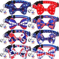 🐱 8-piece cat collar with bowtie and bell - 4th of july independence day & valentine's day adjustable dog bow tie collar - breakaway buckle safety holiday puppy collar for cat, dog, kitten - star patterns logo